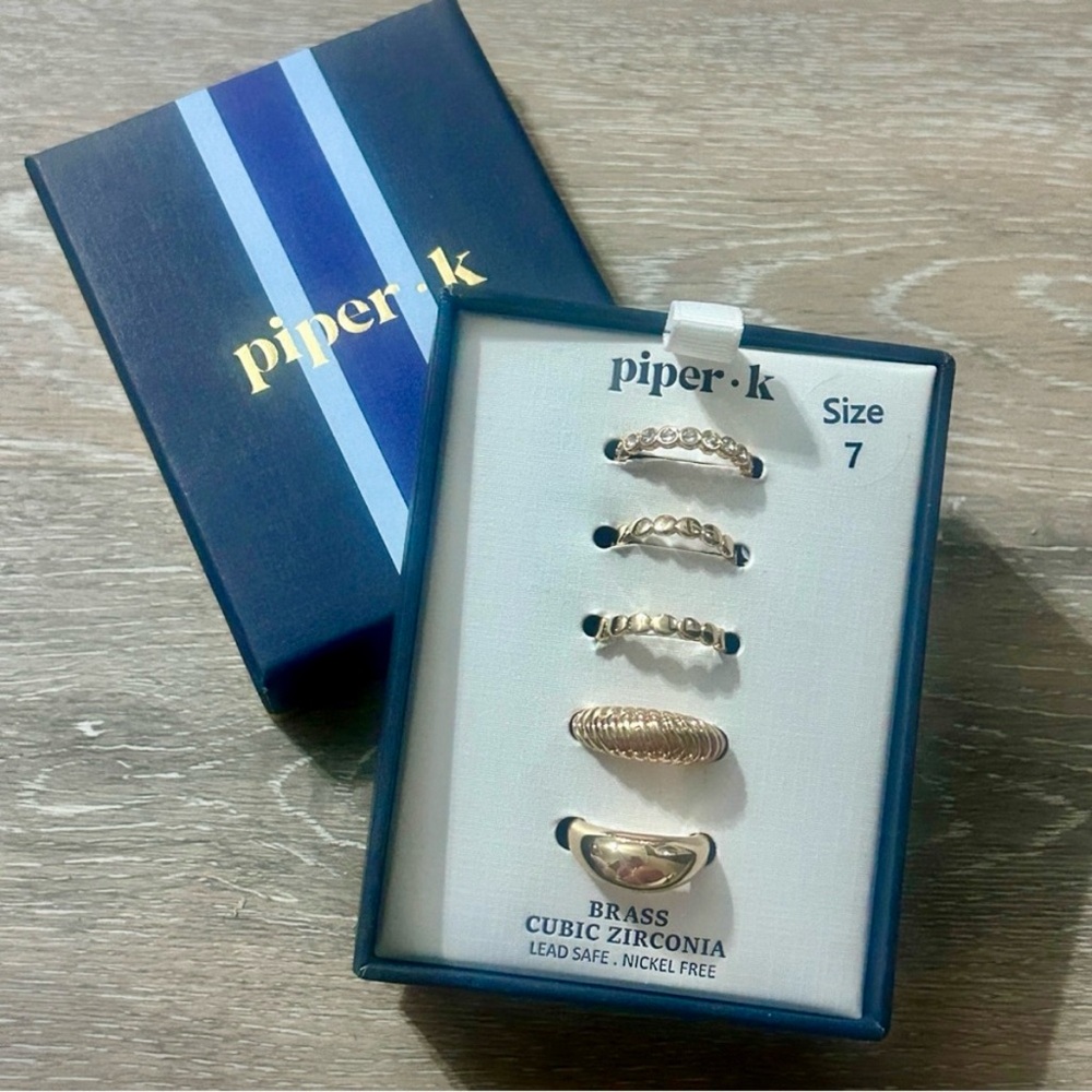 Piper.K Ring Set - Cubic Zirconia Brass Stackable Bands (Lead & Nickel Free)